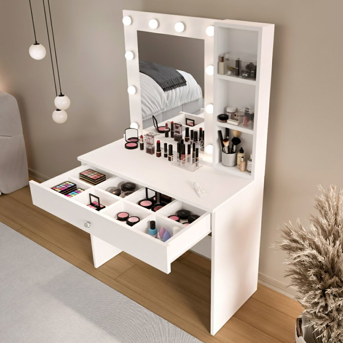 Hanah Home Monroe - MO3-W Mesa de Maquillaje Blanca